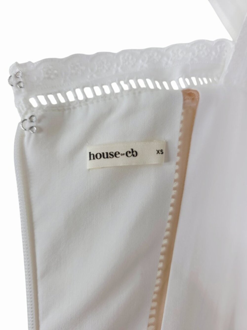 House of CB Thea Dress White Voile Broderie Anglais Lace Trim Midi Size XS - Picture 4 of 12
